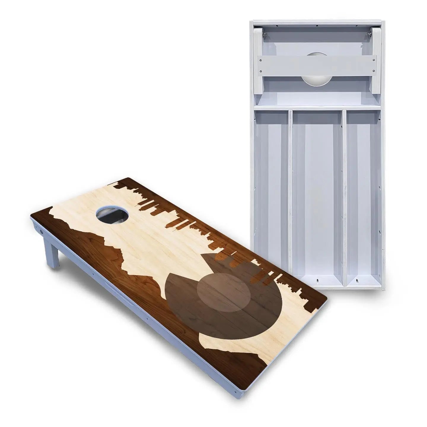 Colorado Natural Wood Skyline Cornhole Boards - All Weather Series by Cornhole Solutions, custom cornhole board main product photo