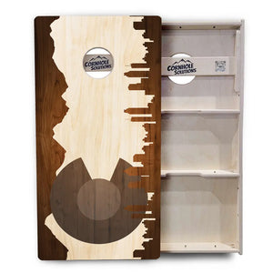 Colorado Natural Wood Skyline Cornhole Boards - Professional Tournament Series by Cornhole Solutions, custom cornhole board detail photo 3