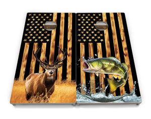 Colorful Deer & Fish Cornhole Boards - Professional Tournament Series by Cornhole Solutions, custom cornhole board main product photo