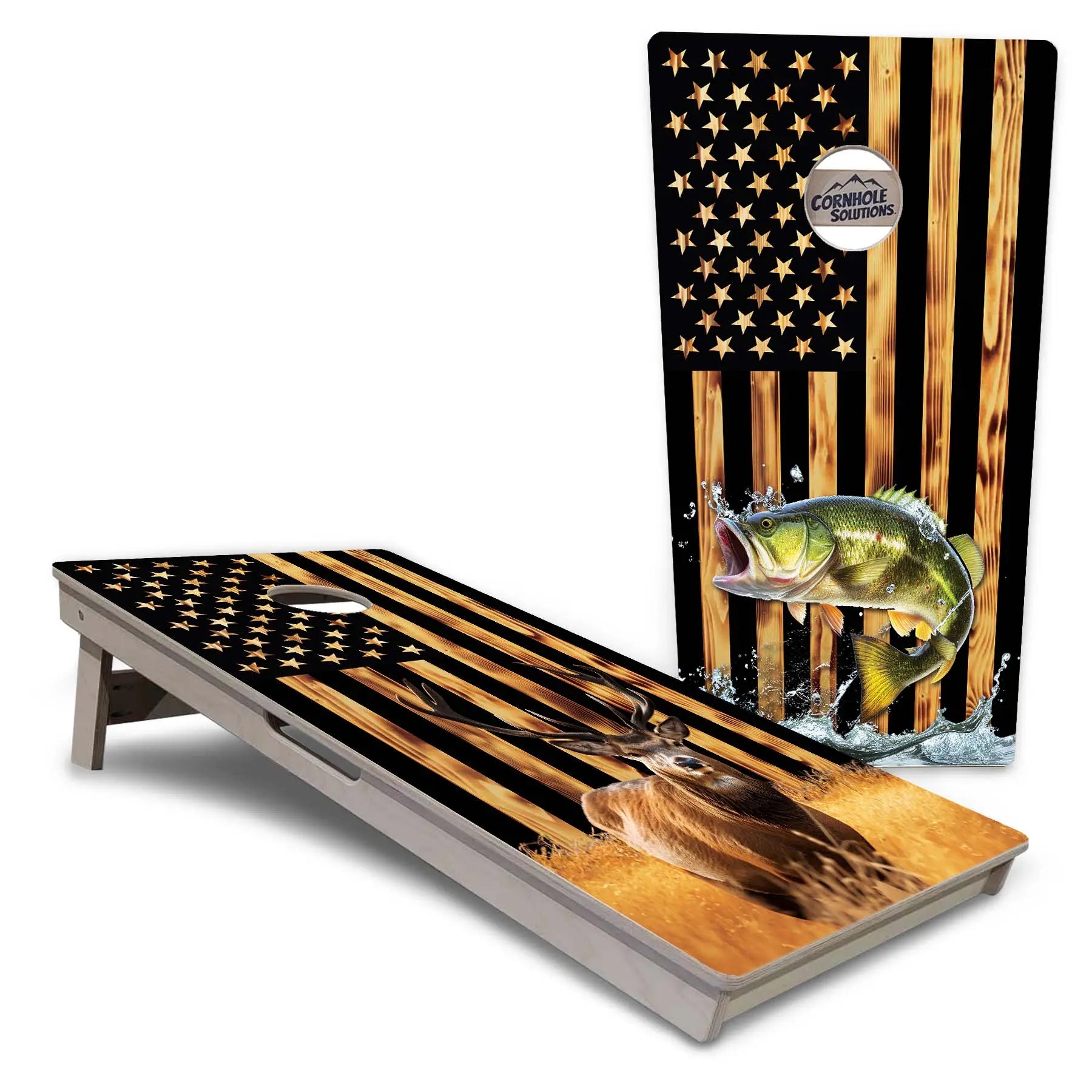 Colorful Deer & Fish Cornhole Boards - Professional Tournament Series by Cornhole Solutions, custom cornhole board detail photo 4