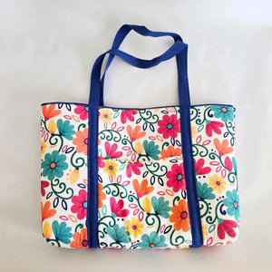 Colorful Floral Tote Bag, Bright Summer Shoulder Bag, Handmade Market Tote with Pockets, Teacher Tote, Beach Bag, Everyday Carryall by Maypop House Designs, Southern food gift