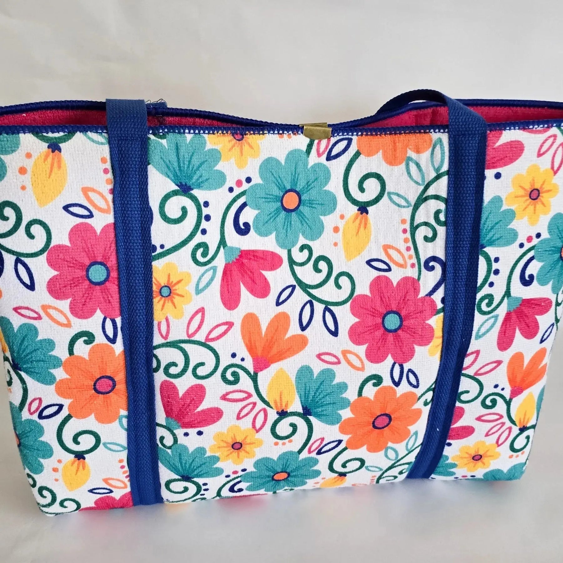 Colorful Floral Tote Bag, Bright Summer Shoulder Bag, Handmade Market Tote with Pockets, Teacher Tote, Beach Bag, Everyday Carryall by Maypop House Designs, Southern food gift