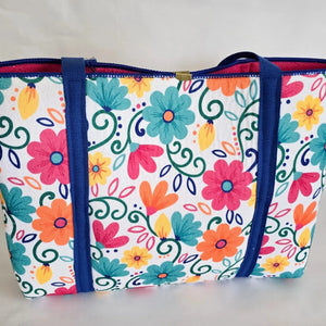 Colorful Floral Tote Bag, Bright Summer Shoulder Bag, Handmade Market Tote with Pockets, Teacher Tote, Beach Bag, Everyday Carryall by Maypop House Designs, Southern food gift