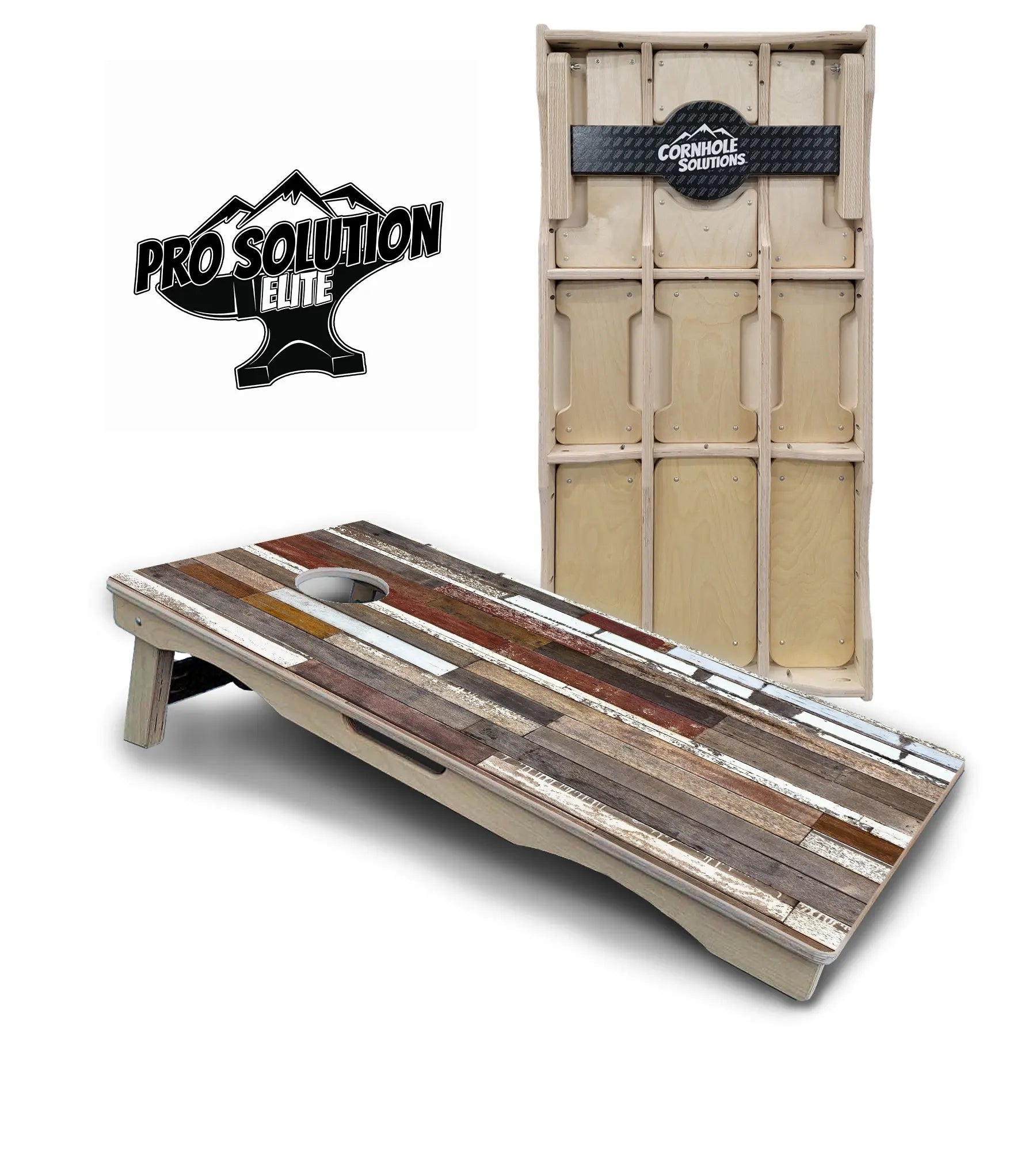 Colorful Planks Cornhole Boards - Pro Solution Elite Series by Cornhole Solutions, custom cornhole board main product photo