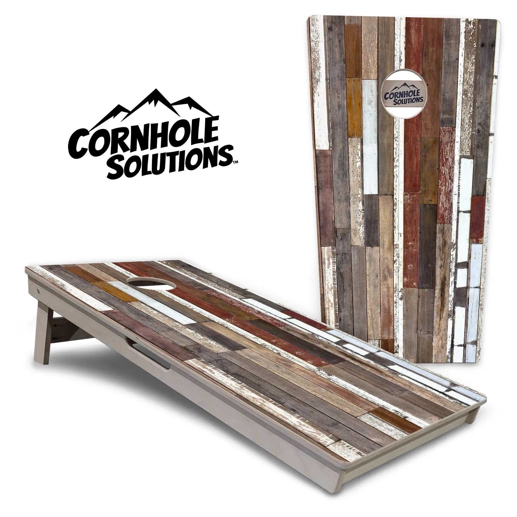 Colorful Planks Cornhole Boards - Professional Tournament Series by Cornhole Solutions, custom cornhole board main product photo