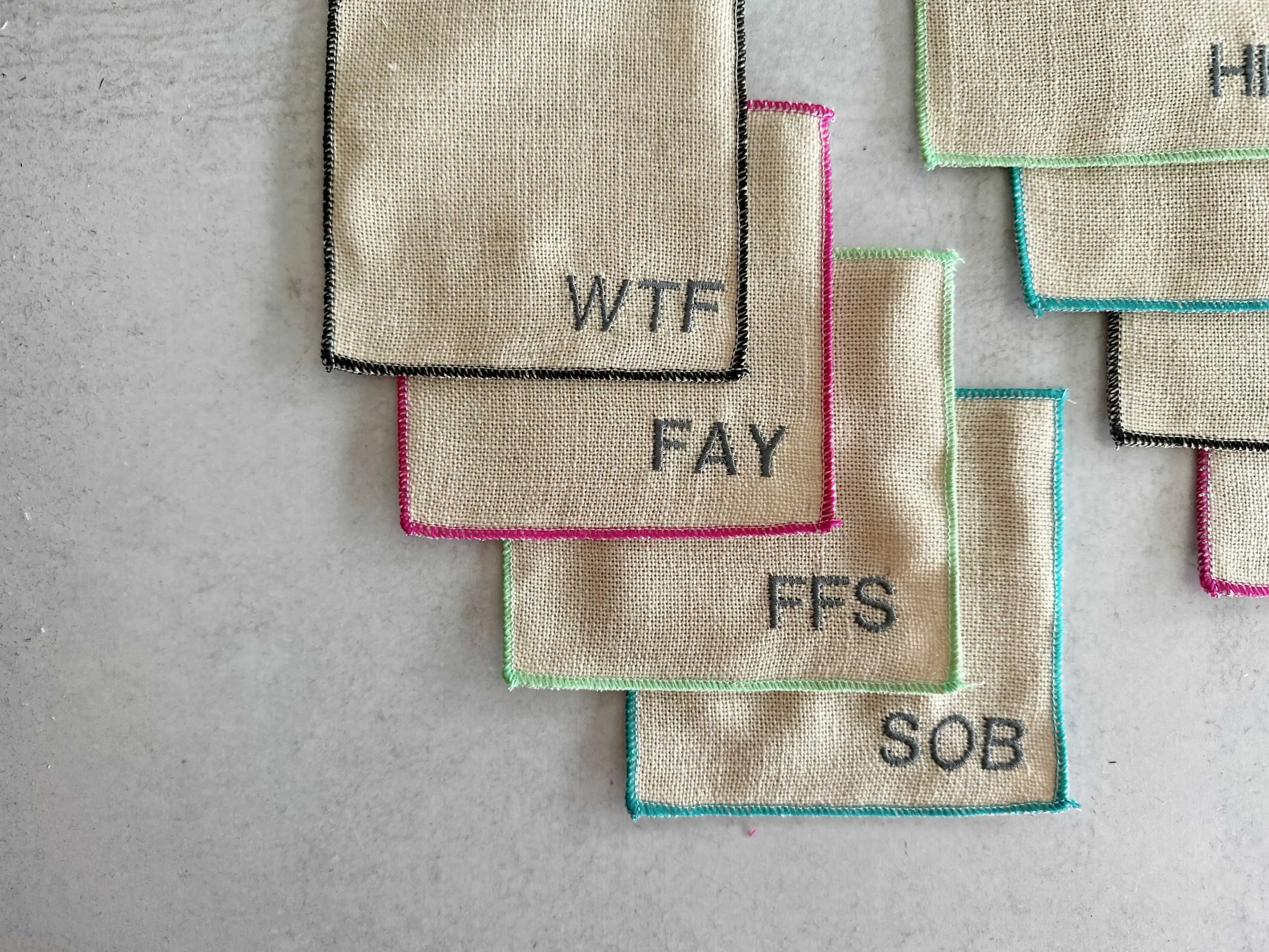 Colorful Sweary Cocktail Coasters, set of 8 by Dot and Army, Southern home decor detail photo 2