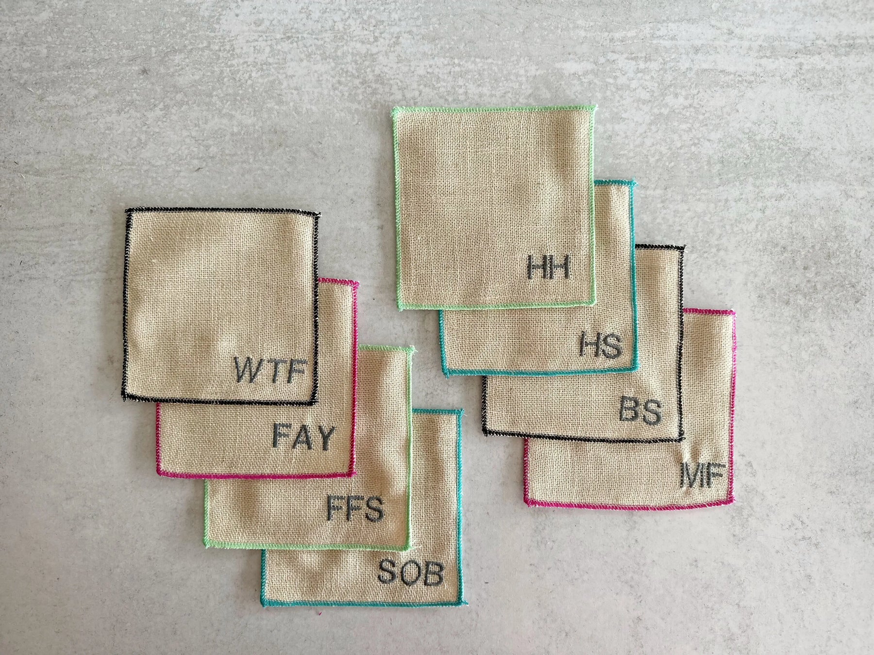 Colorful Sweary Cocktail Coasters, set of 8 by Dot and Army, Southern home decor detail photo 3