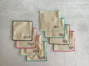 Colorful Sweary Cocktail Coasters, set of 8 by Dot and Army, Southern home decor detail photo 3