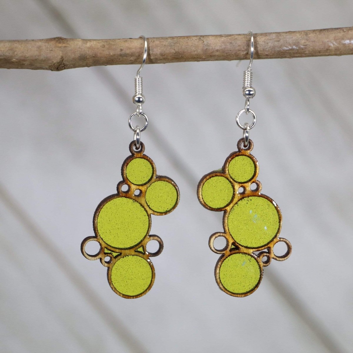 Colorful Boho Bubble Wooden Resin Earrings | Retro Statement Jewelry by Cate's Concepts, LLC, handmade jewelry detail photo 2