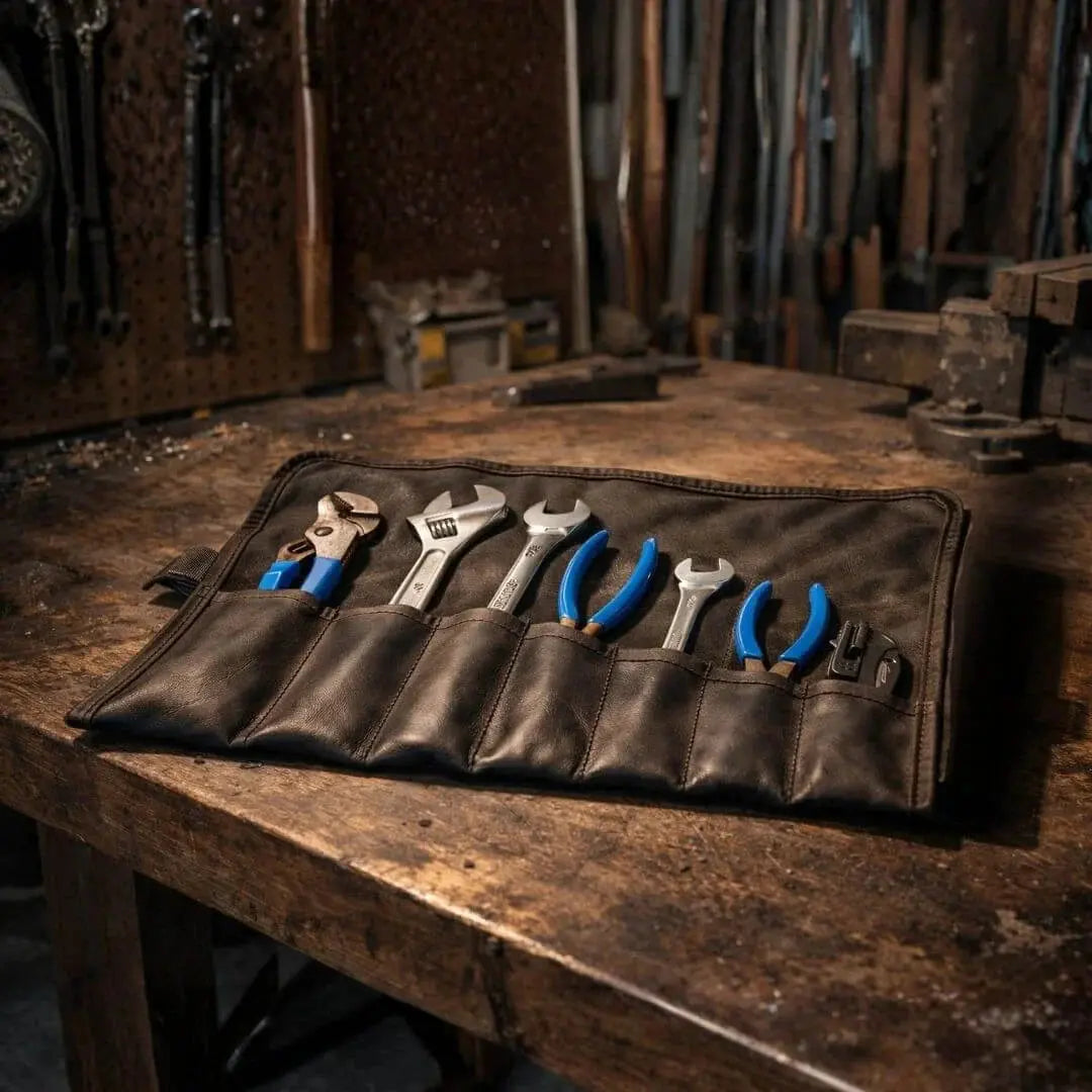 Combat Leather Tool Roll by Recycled Firefighter, handmade leather goods detail photo 2