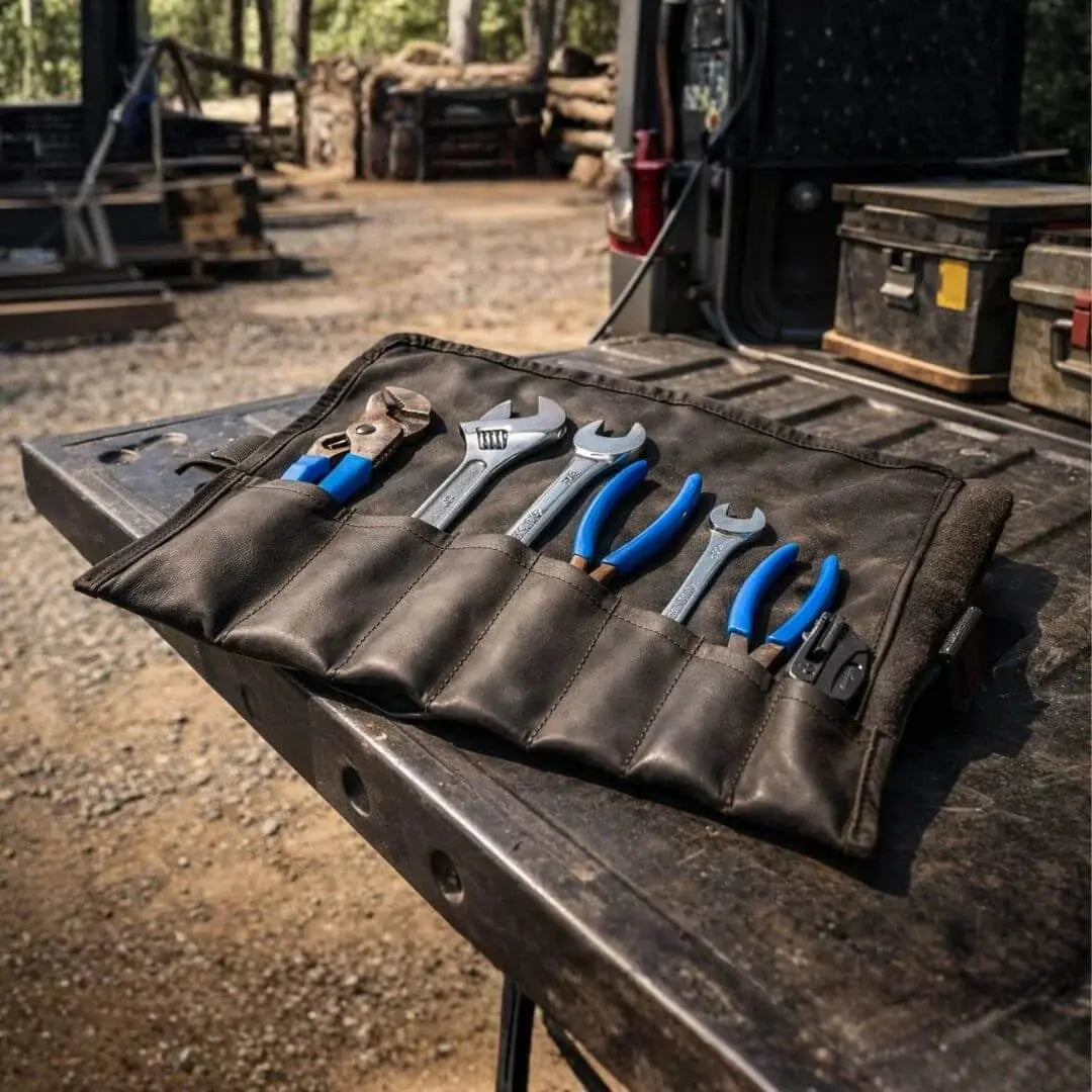 Combat Leather Tool Roll by Recycled Firefighter, handmade leather goods detail photo 4