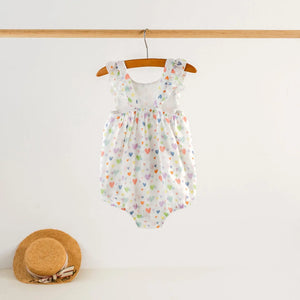 Confetti Hearts Organic Muslin Bubble Romper by Nola Tawk, Southern lifestyle apparel detail photo 2