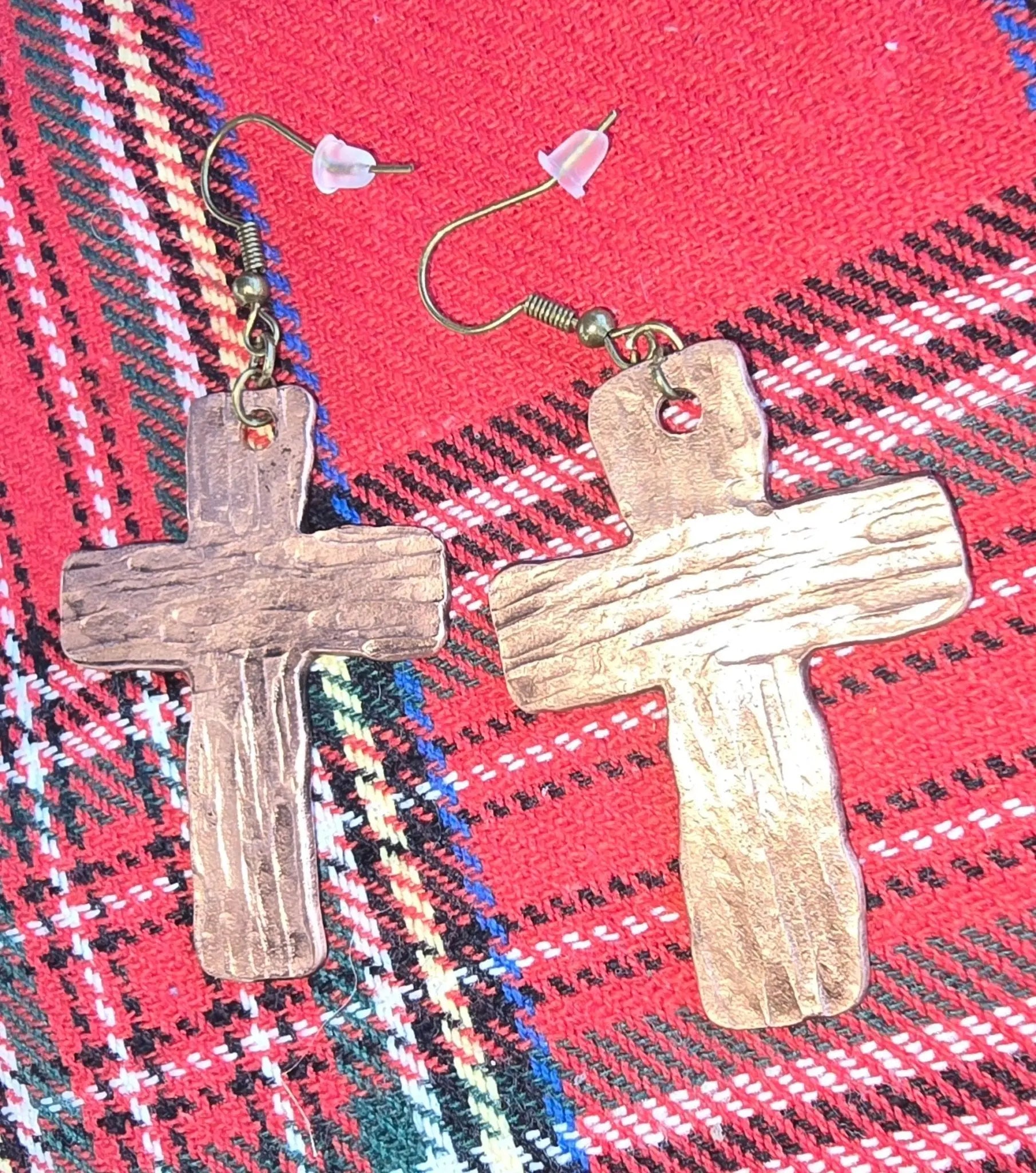 Copper Cross Earrings by Redbeard's Forge LLC, handmade jewelry detail photo 2
