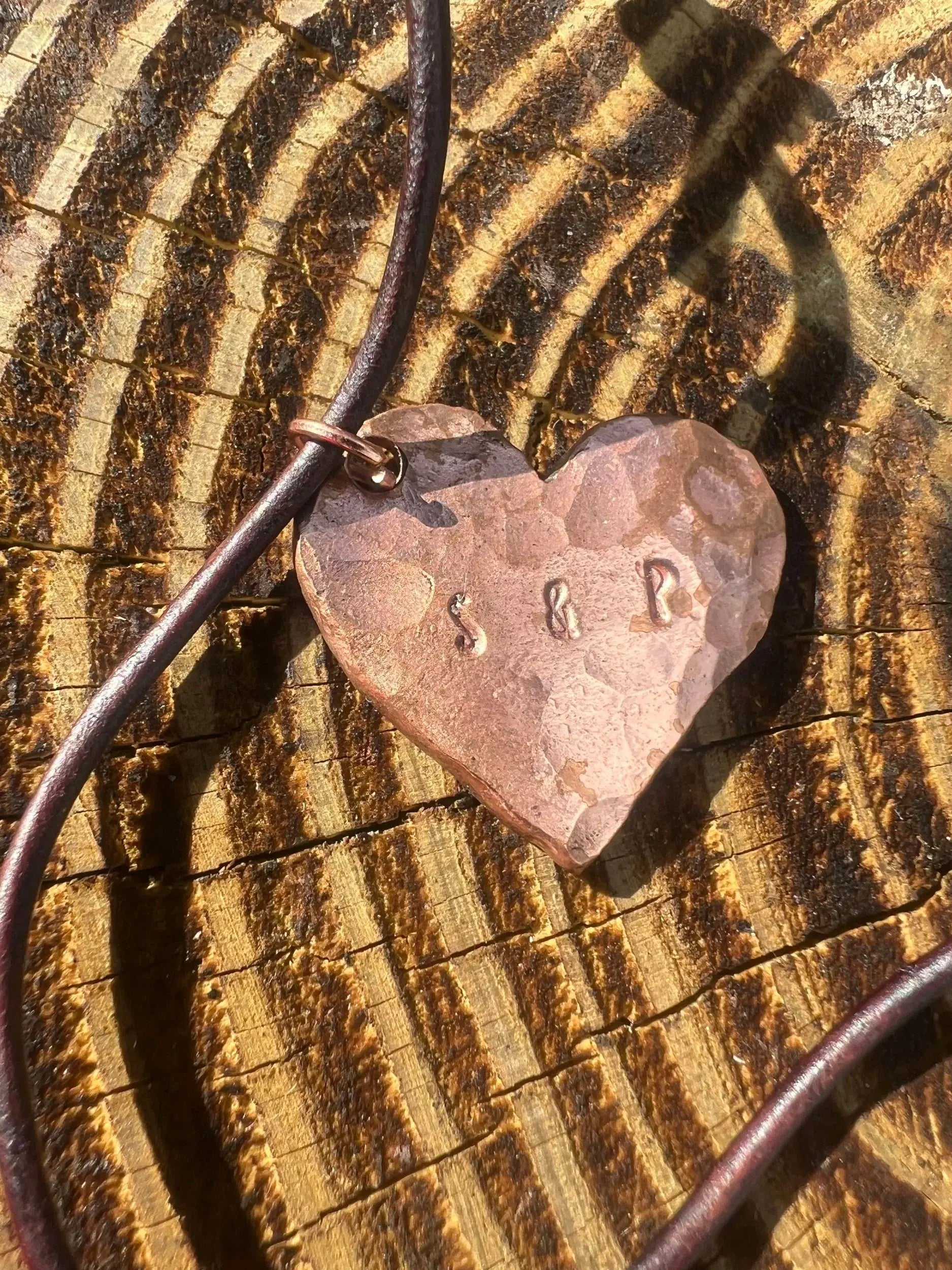 Copper Heart Pendents by Redbeard's Forge LLC, handmade necklace detail photo 2