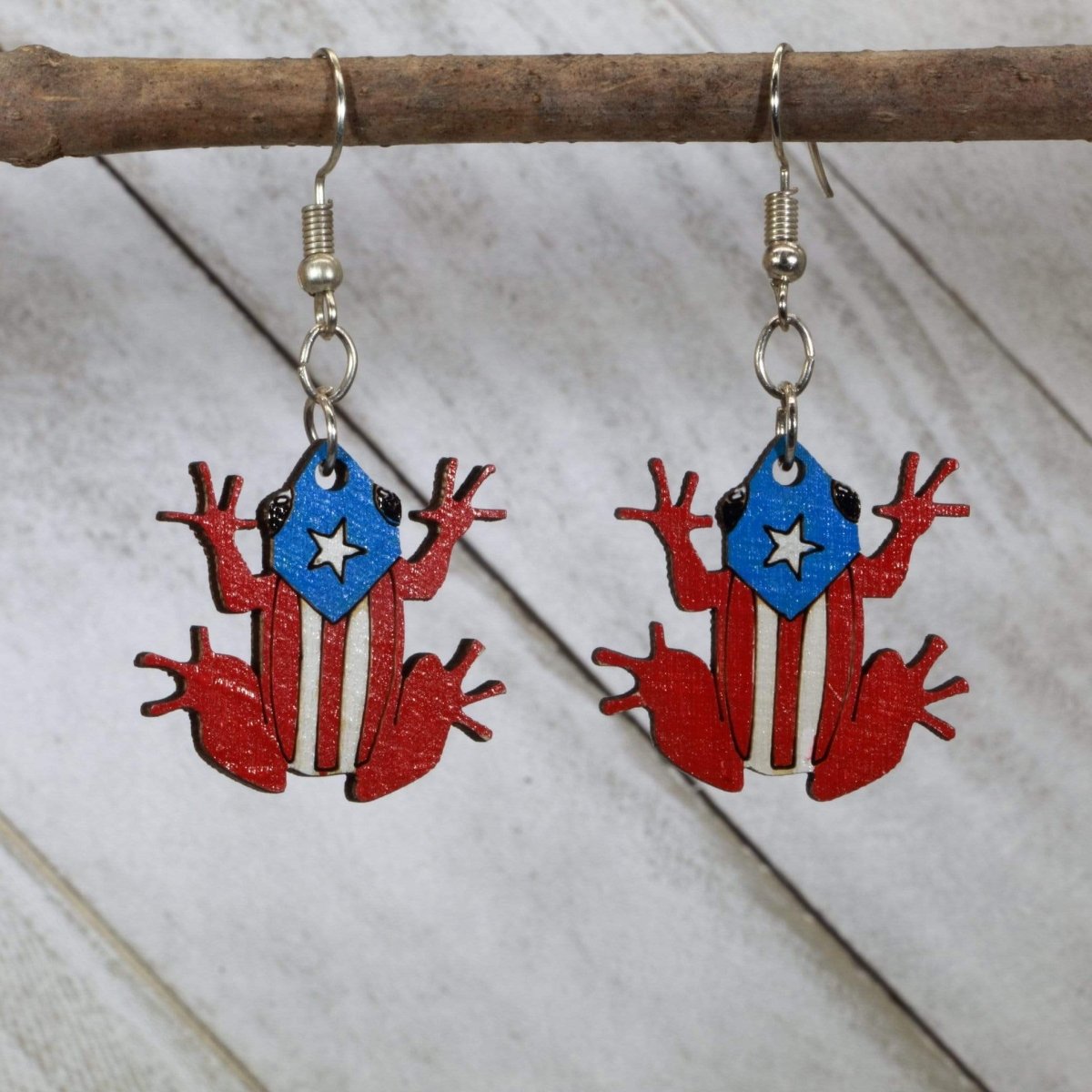 Coquí Frog Wooden Earrings | Puerto Rico Island Jewelry by Cate's Concepts, LLC, handmade jewelry main product photo