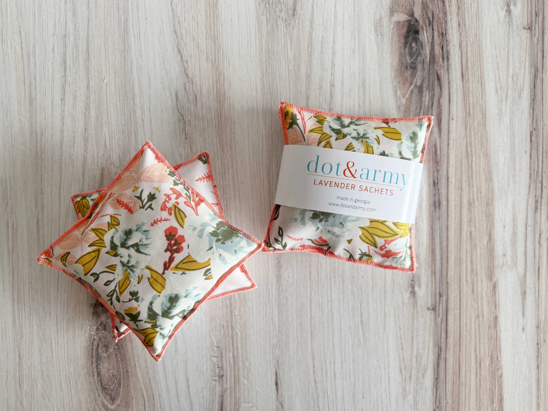 Coral and Blue Lavender Sachets, set of two by Dot and Army, Southern home decor main product photo