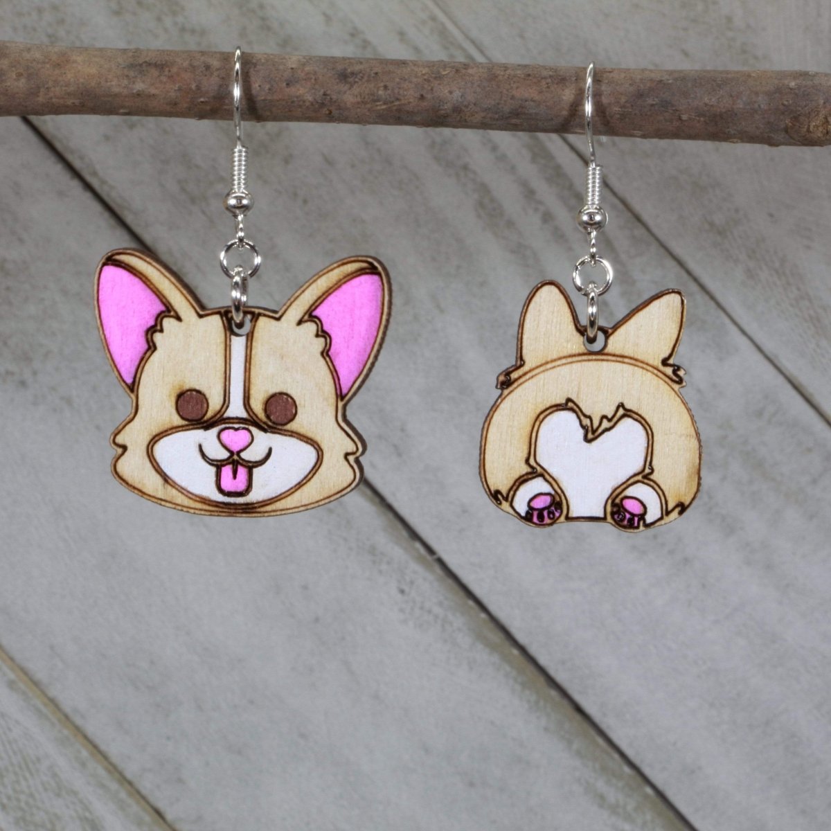 Corgi Butt Wooden Earrings | Funny Dog Lover Jewelry by Cate's Concepts, LLC, handmade jewelry main product photo