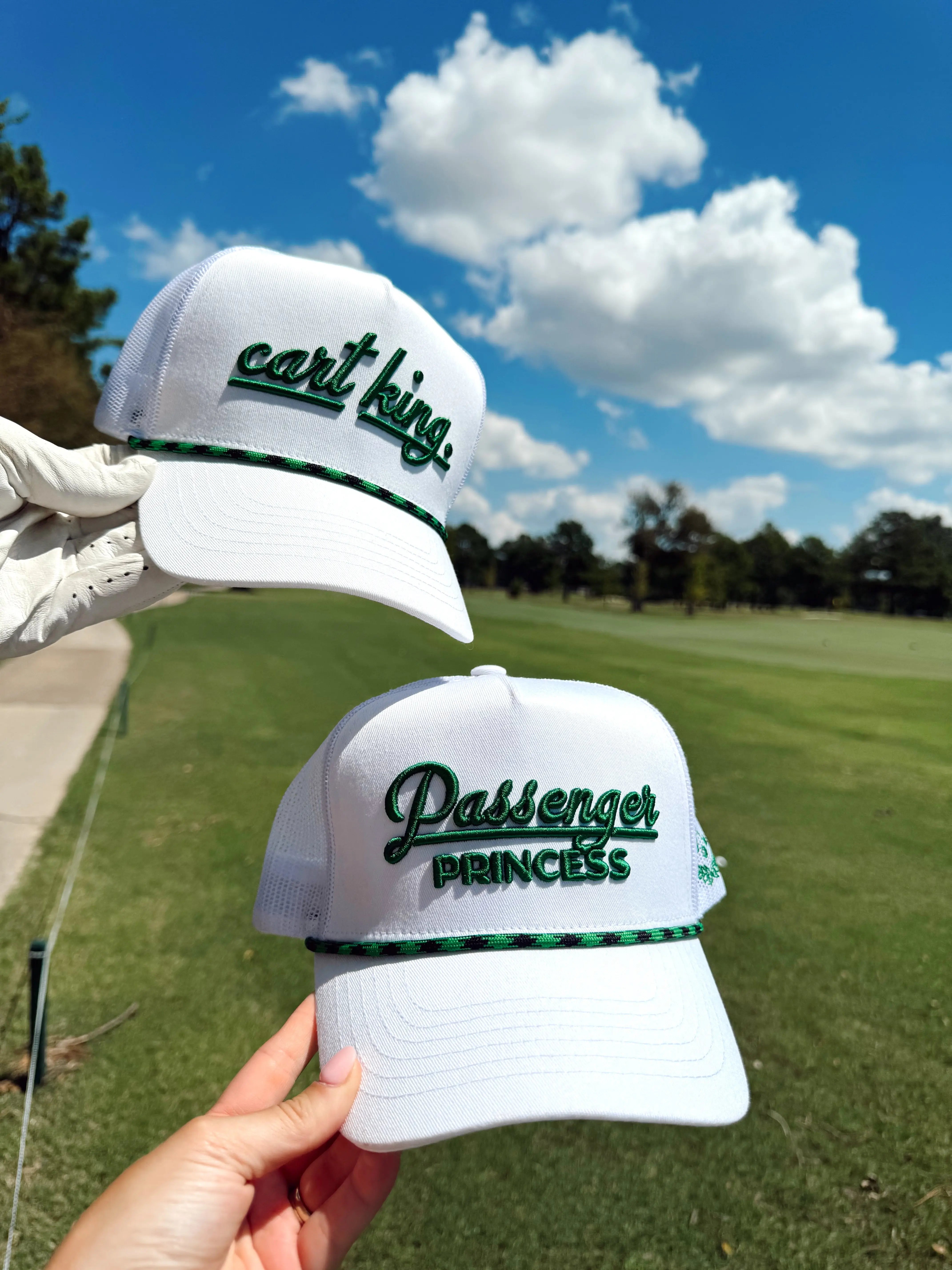 Couples Golf Hat - White Vintage Trucker Hat by KenzKustomz, Southern lifestyle apparel main product photo