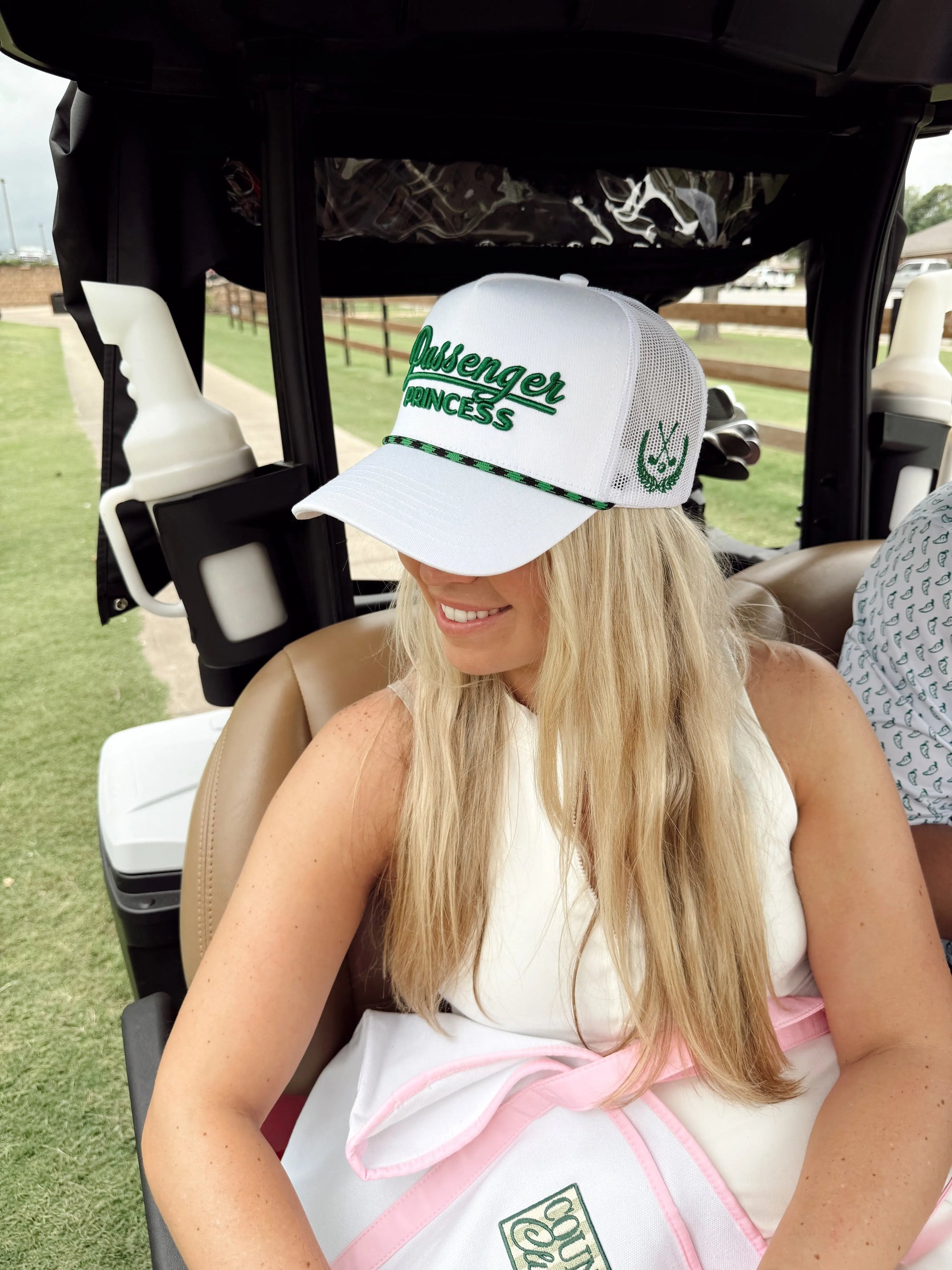 Couples Golf Hat - White Vintage Trucker Hat by KenzKustomz, Southern lifestyle apparel detail photo 6