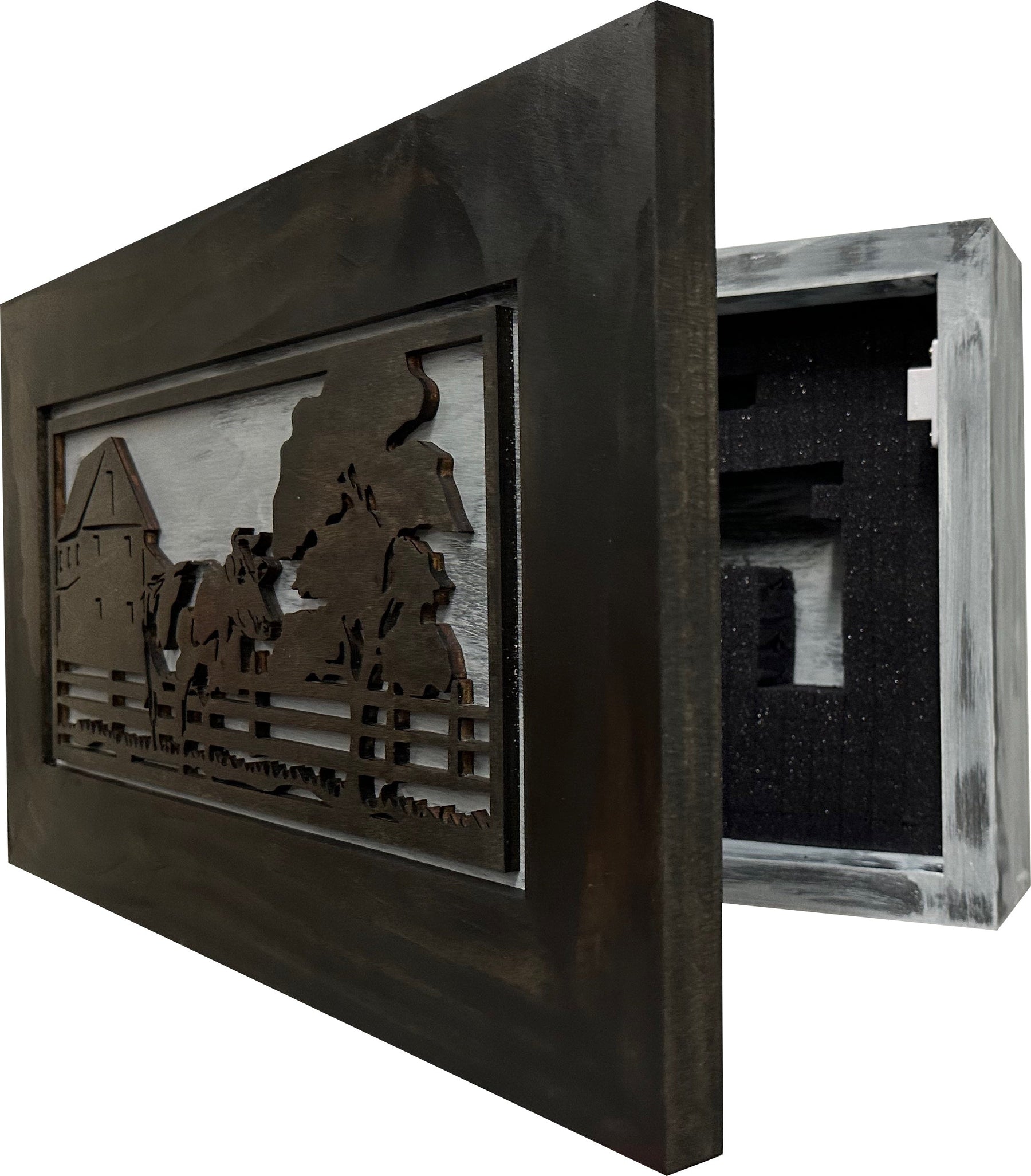 Decorative Cow Farm Wall-Mounted Secure Gun Cabinet - Gun Safe To Securely Store Your Gun & Home Self Defense Gear by Bellewood Designs, Southern home decor detail photo 5