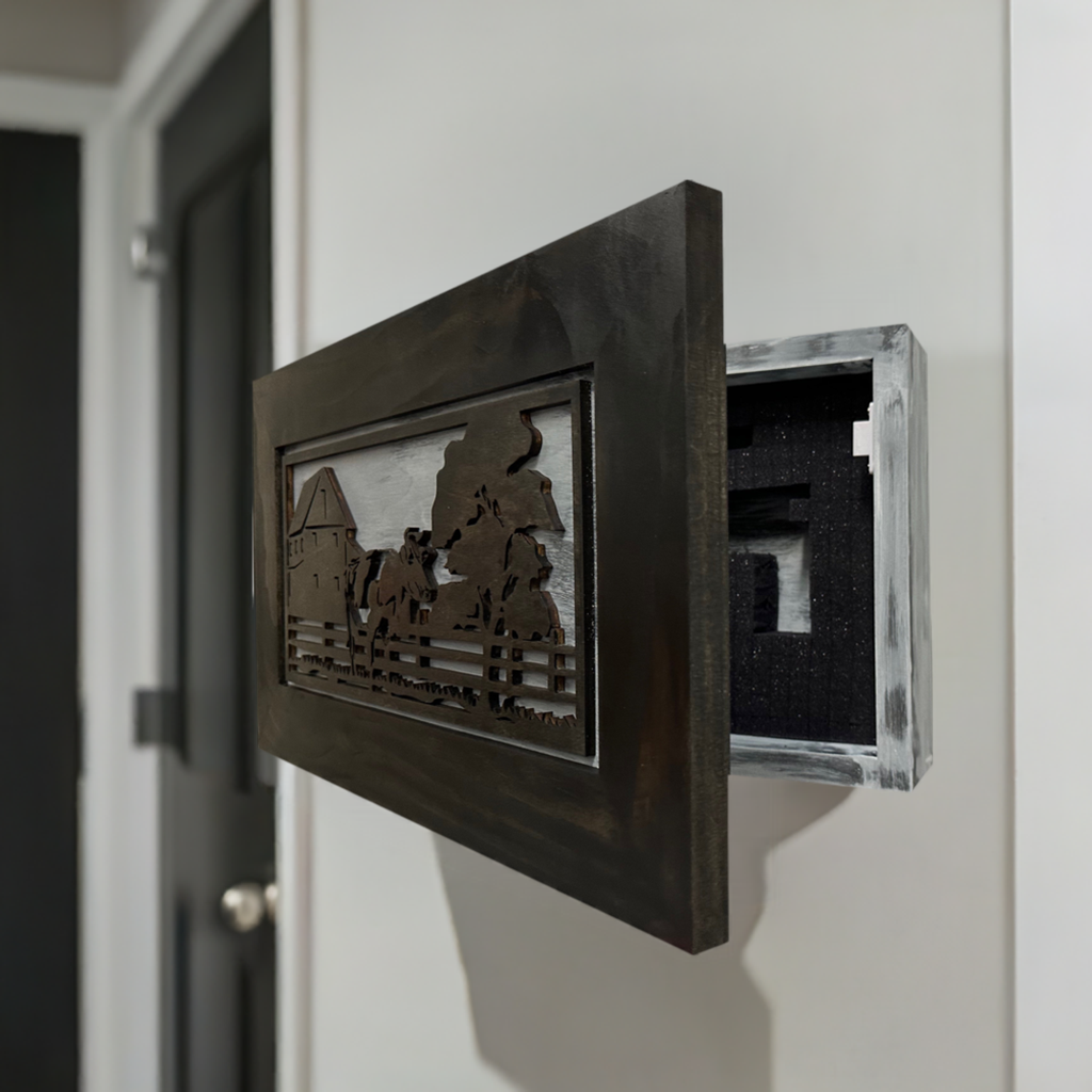 Decorative Cow Farm Wall-Mounted Secure Gun Cabinet - Gun Safe To Securely Store Your Gun & Home Self Defense Gear by Bellewood Designs, Southern home decor detail photo 2