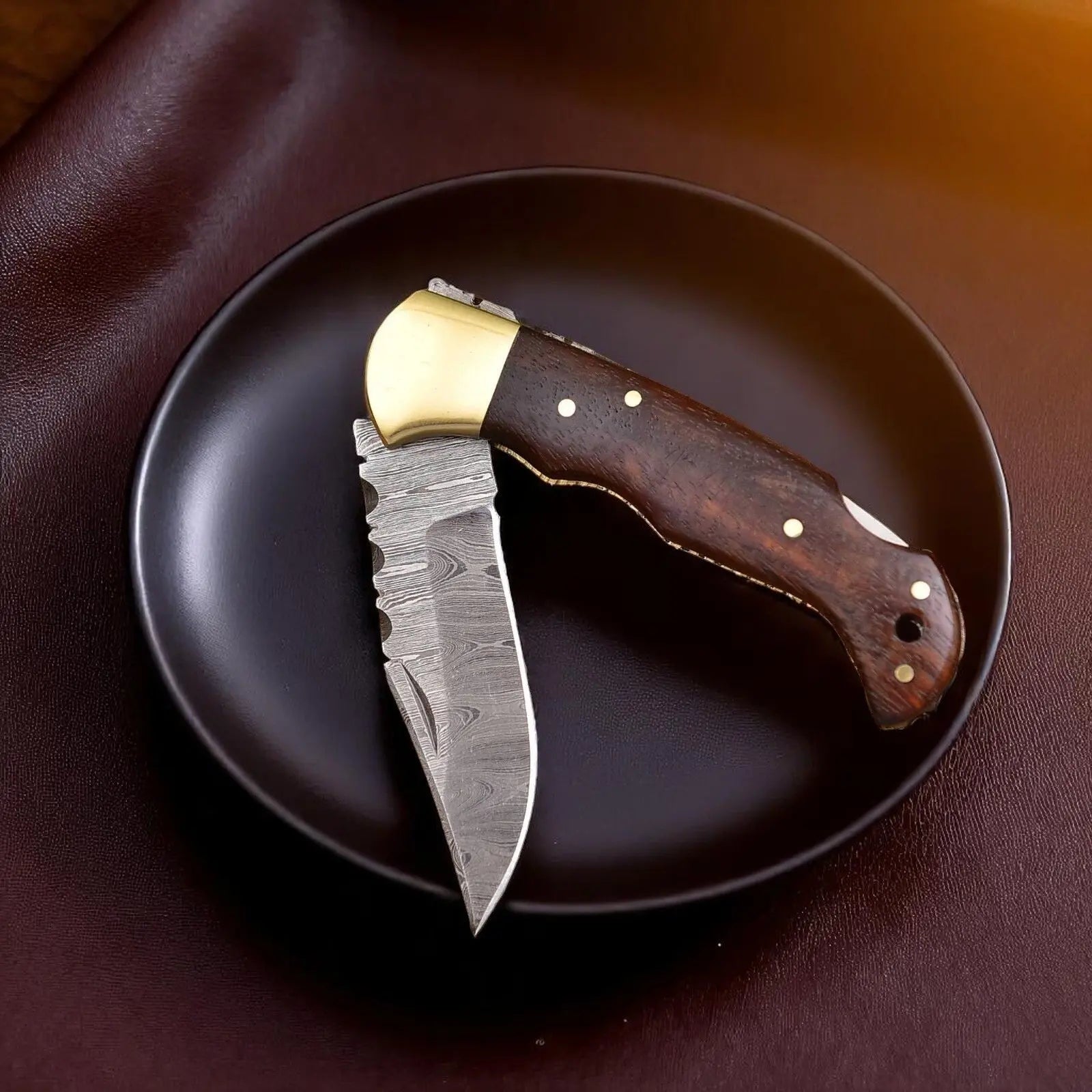 Cowboy Pocket Knife | 3" Damascus Blade by Damascus Knife Store, Damascus knife main product photo