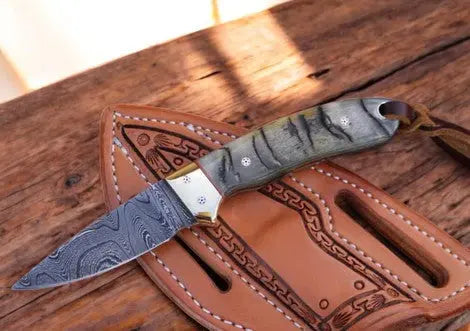 Cowboy Wild West Knife – Damascus Steel, Sheep Horn by Damascus Knife Store, Damascus knife main product photo