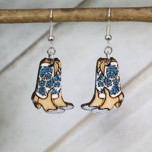 Cowboy Boot Wooden Dangle Earrings | Western Jewelry by Cate's Concepts, LLC, handmade jewelry main product photo