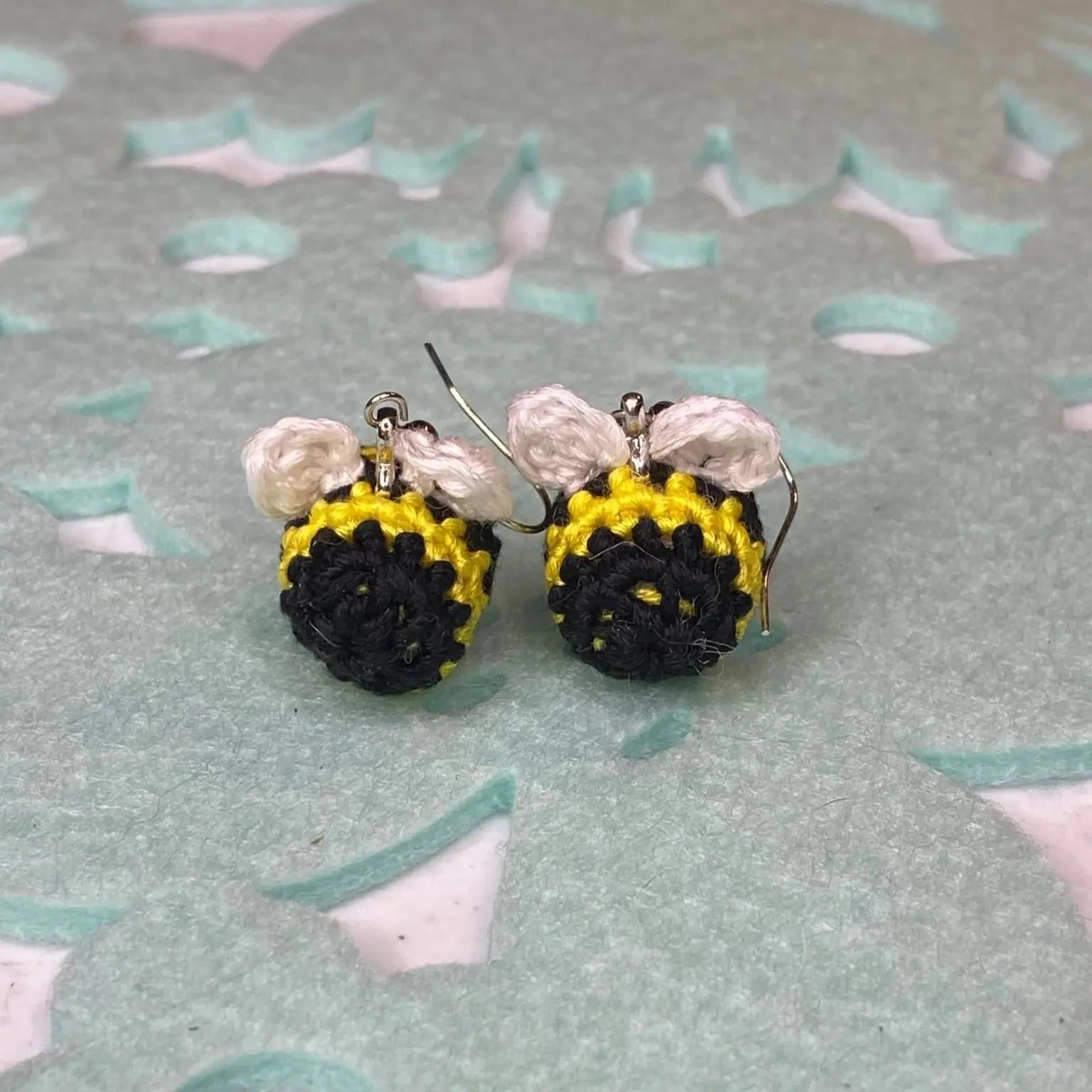 Crochet Bee Earrings - Handmade Hypoallergenic Cotton Earrings Whimsical Accessories by Klassy Krafts, handmade jewelry detail photo 2
