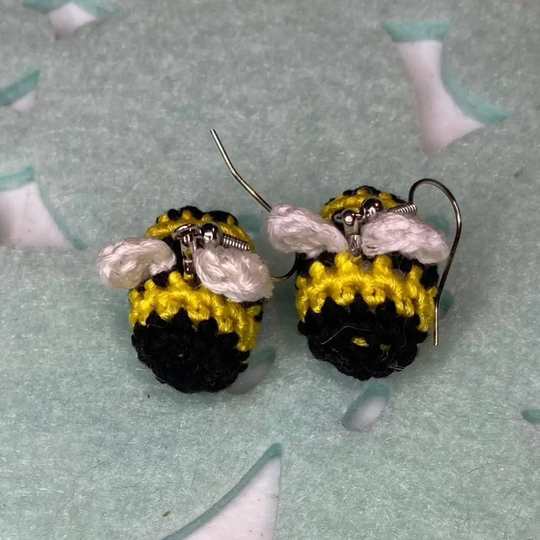 Crochet Bee Earrings - Handmade Hypoallergenic Cotton Earrings Whimsical Accessories by Klassy Krafts, handmade jewelry detail photo 3