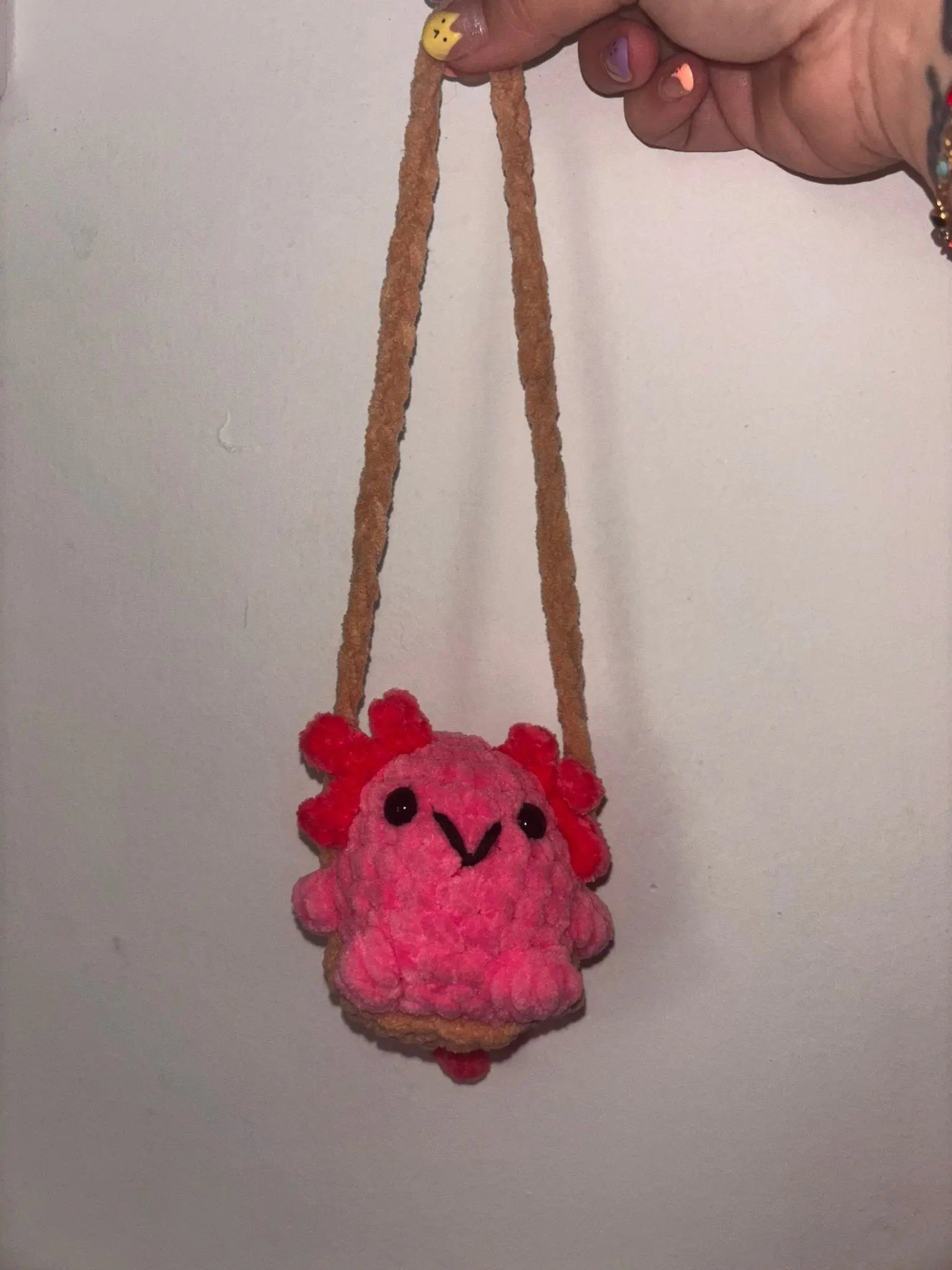 Crocheted Axolotl Car Swing by Klassy Krafts, ornament main product photo