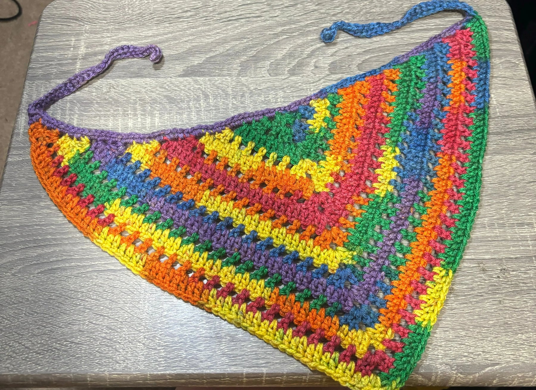 Crocheted Pride Flag Bandana - Handmade LGBTQ Accessories Mississippi by Klassy Krafts, pet accessory detail photo 2