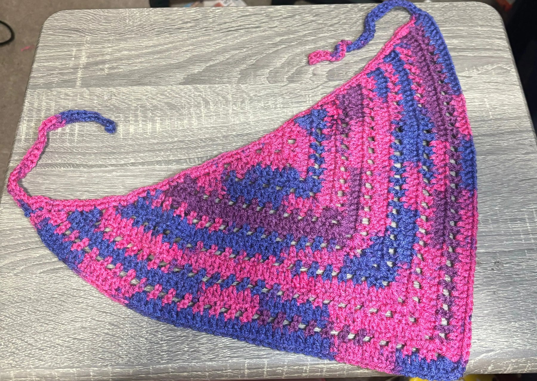 Crocheted Pride Flag Bandana - Handmade LGBTQ Accessories Mississippi by Klassy Krafts, pet accessory detail photo 3