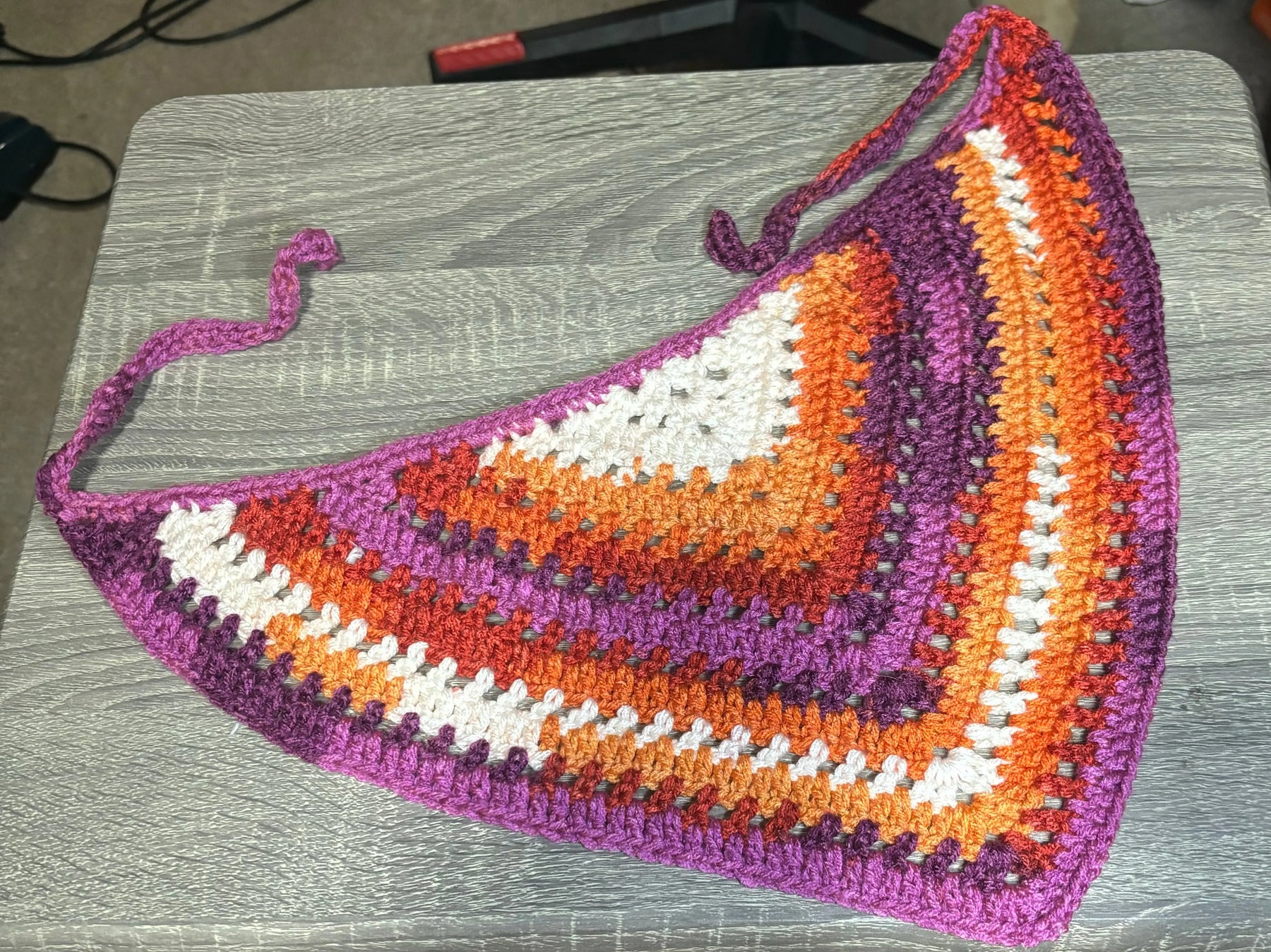 Crocheted Pride Flag Bandana - Handmade LGBTQ Accessories Mississippi by Klassy Krafts, pet accessory detail photo 4