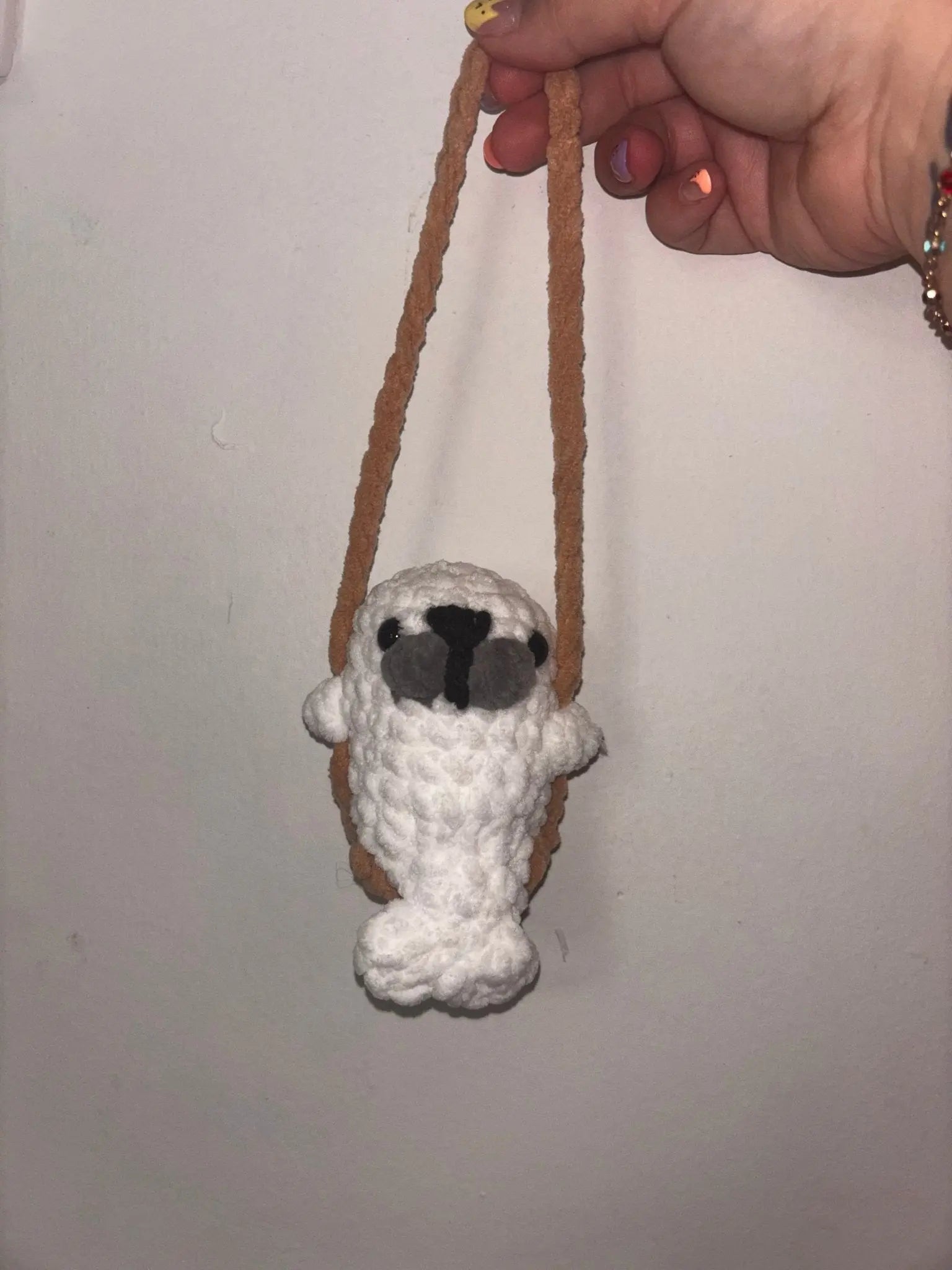 Crocheted Seal Car Swing by Klassy Krafts, ornament main product photo