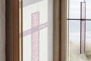 Mocha Brown Cross Suncatcher styled as modern faith-based home decor