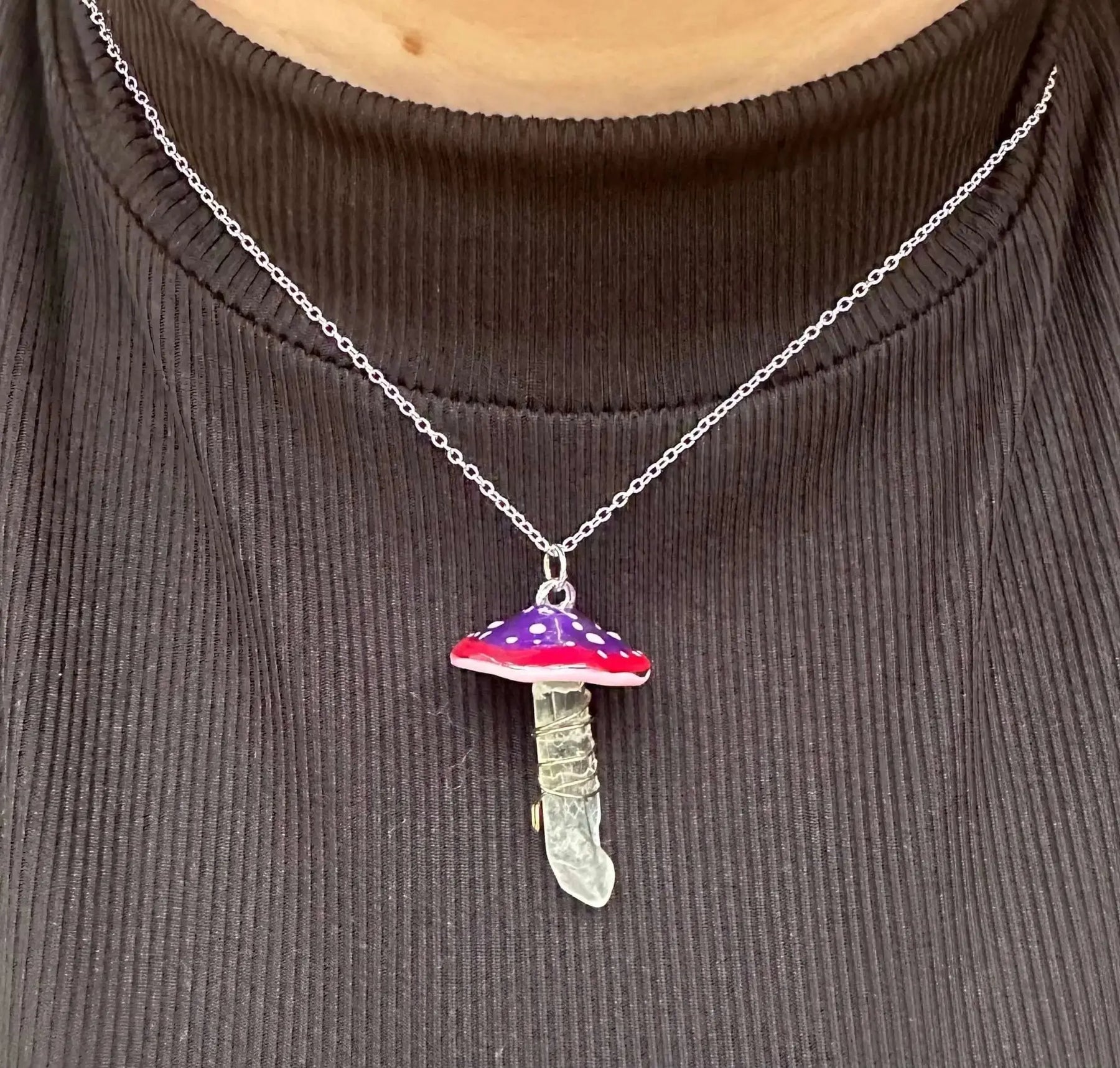 Crystal Shroom Necklace | Cottagecore Mushroom Jewelry Gift by Mushroom Lady Co, handmade jewelry main product photo