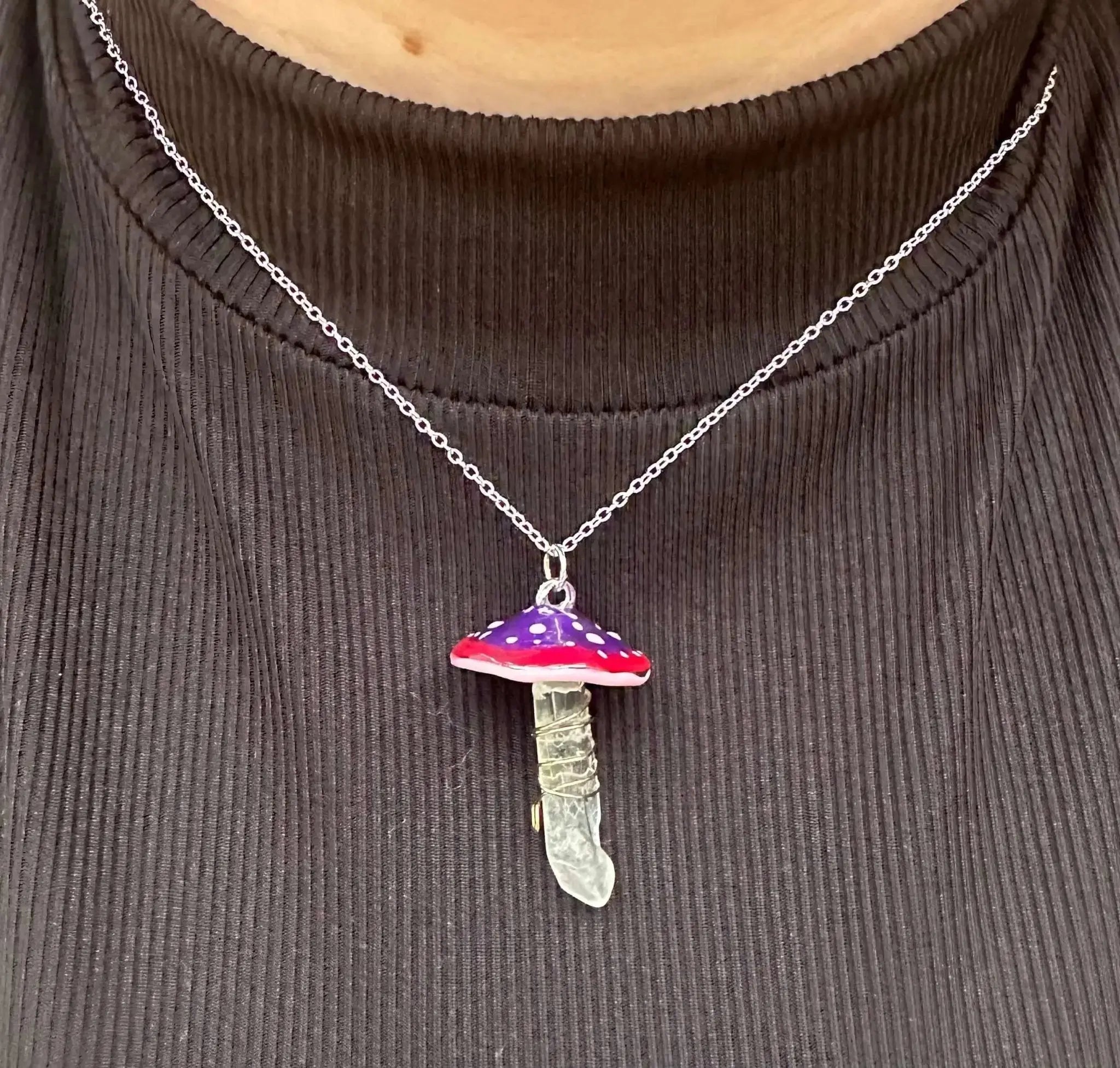 Crystal Shroom Necklace | Cottagecore Mushroom Jewelry Gift by Mushroom Lady Co, handmade jewelry main product photo