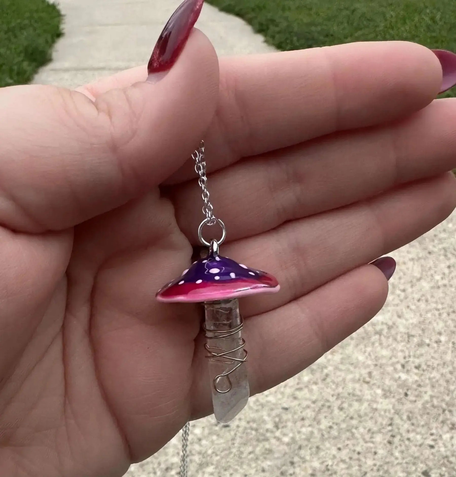 Crystal Shroom Necklace | Cottagecore Mushroom Jewelry Gift by Mushroom Lady Co, handmade jewelry detail photo 3