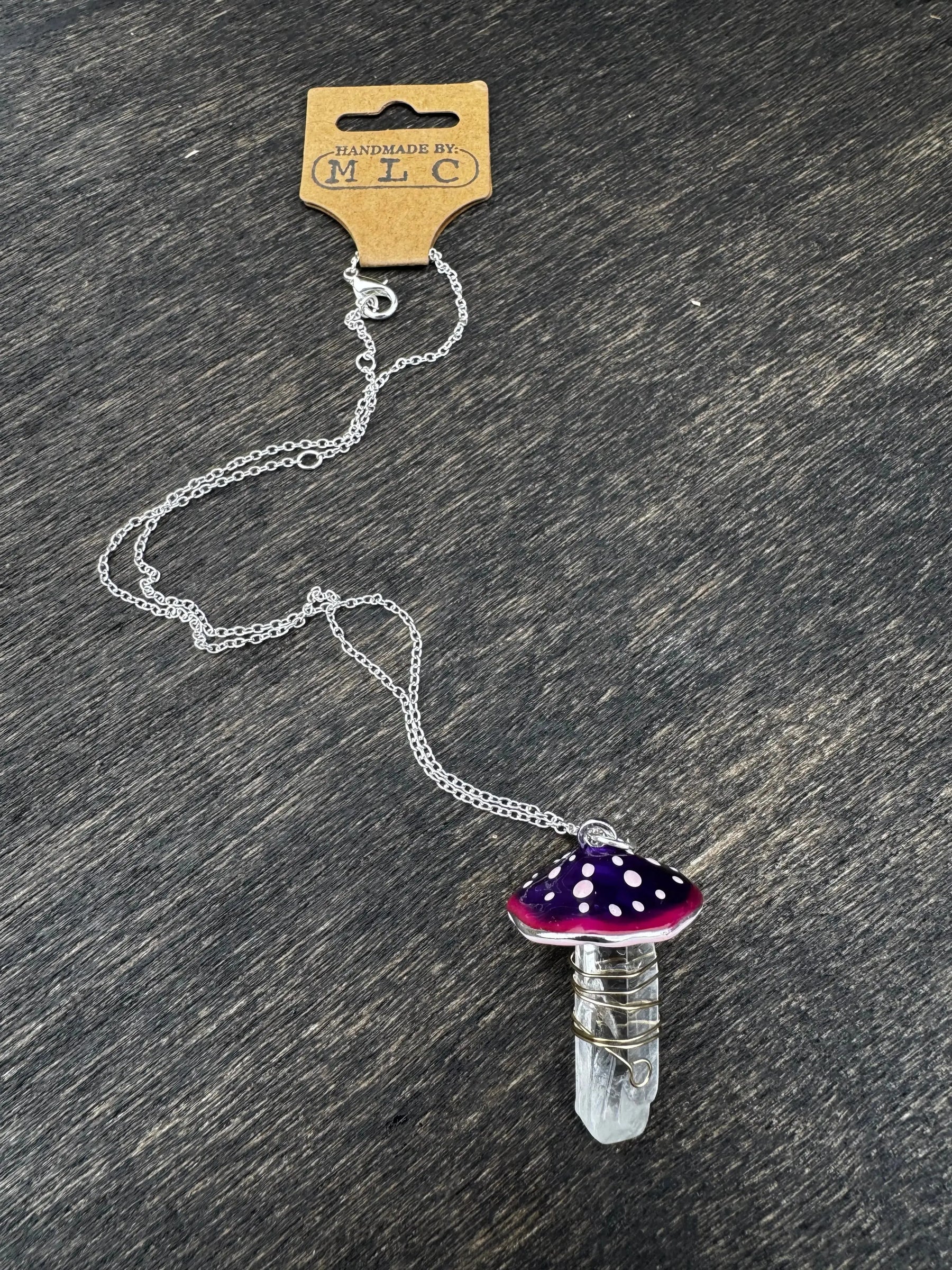 Crystal Shroom Necklace | Cottagecore Mushroom Jewelry Gift by Mushroom Lady Co, handmade jewelry detail photo 4