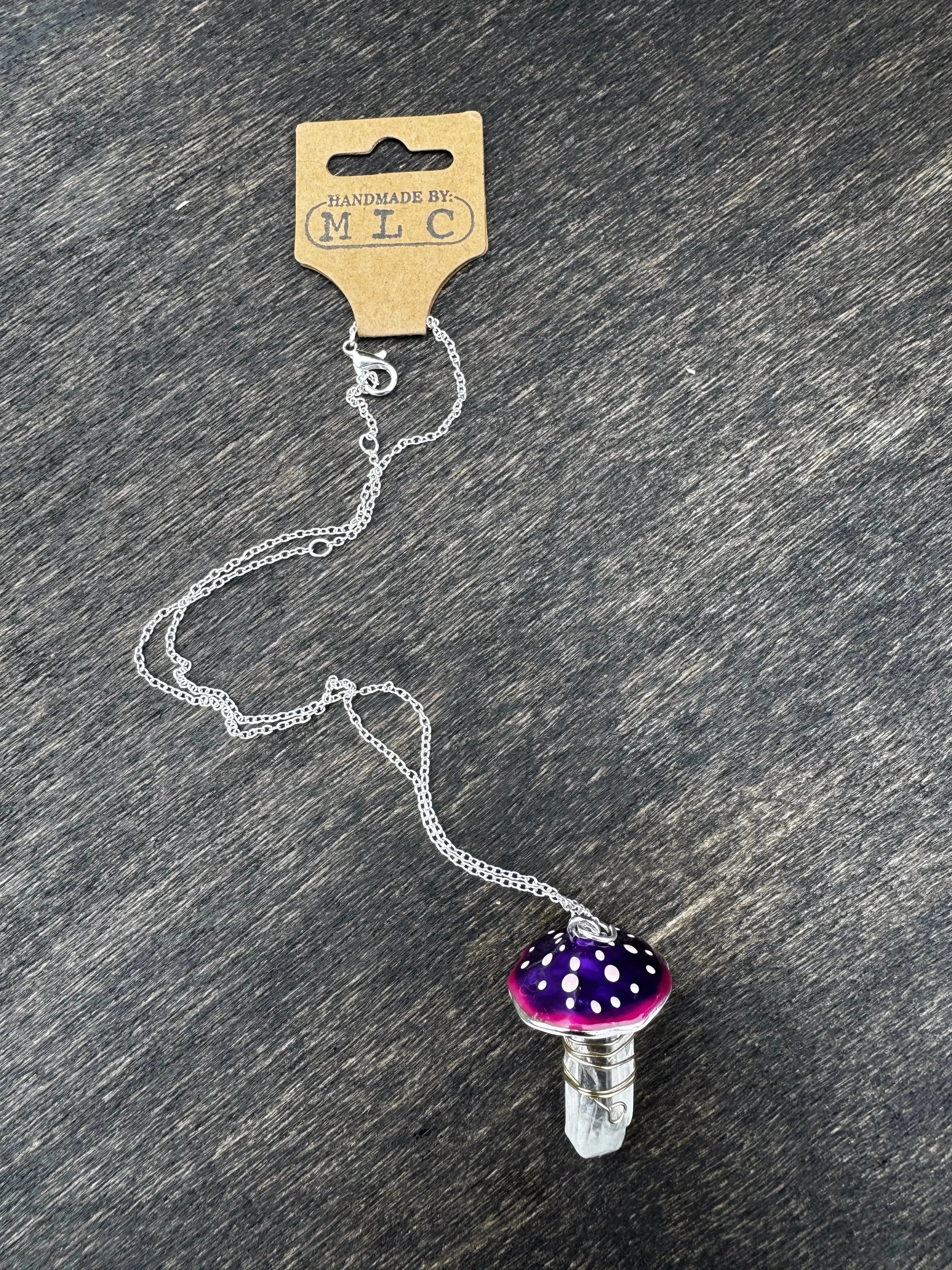 Crystal Shroom Necklace | Cottagecore Mushroom Jewelry Gift by Mushroom Lady Co, handmade jewelry detail photo 2