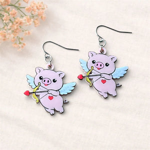 Cupid Pig Valentine Acrylic Earrings by Poor Hog Customs, custom drinkware main product photo