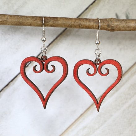 Curled Heart Wooden Earrings | Romantic Love Jewelry detail view by Cate's Concepts, LLC