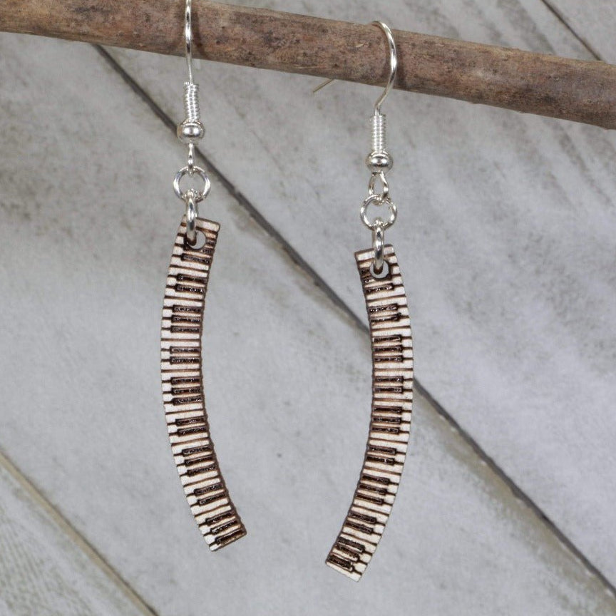 Curved Piano Keyboard Wooden Earrings | Musician Instrument Jewelry by Cate's Concepts, LLC, handmade jewelry main product photo