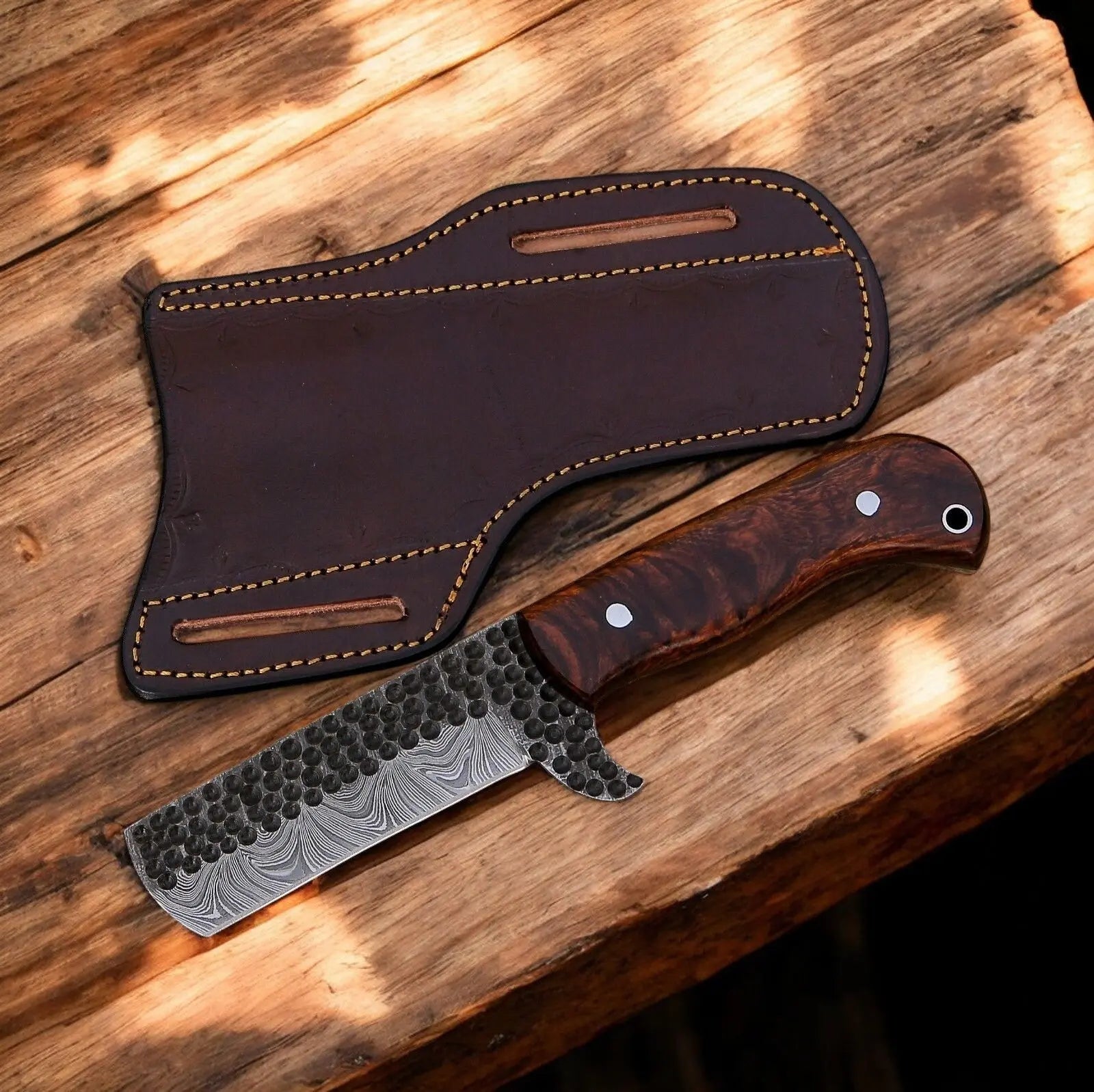 Custom Bull Cutter Knife – 8" Forged Damascus Steel by Damascus Knife Store, Damascus knife main product photo