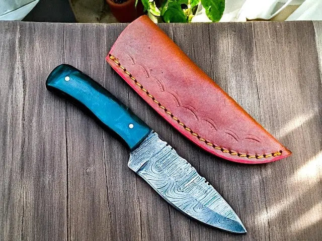 Custom Damascus Hunting Knife with Resin Handle – 8.25” by Damascus Knife Store, Damascus knife main product photo