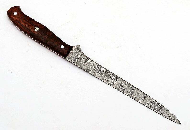 Handmade Damascus Steel Fillet Fishing Knife — Rose Wood Handle