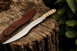 Custom Handmade Bowie Knife - 12" D2 Steel Blade, Exotic Wood & Bone Handle by Damascus Knife Store, Damascus knife main product photo