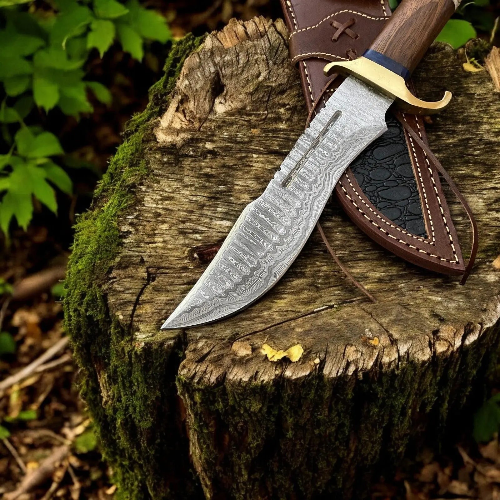 Custom Handmade Bowie Knife - 14" Damascus Steel Blade, Rosewood & Bone Handle by Damascus Knife Store, Damascus knife detail photo 2