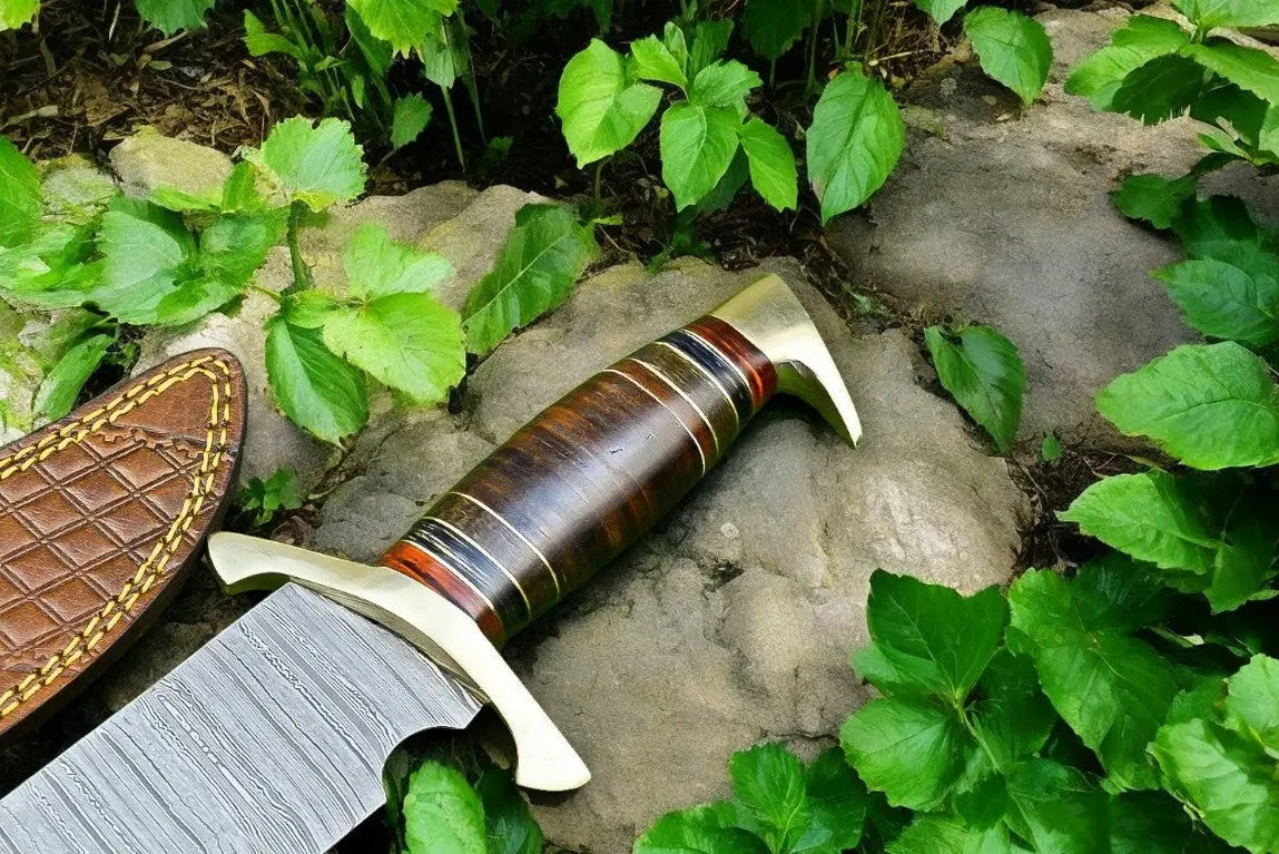 Custom Handmade Bowie Knife - 15" Damascus Steel Blade, Rosewood Handle by Damascus Knife Store, Damascus knife detail photo 3